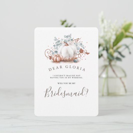 バラ金ゴールドパンプキン秋の結婚式ブライデスメイド提案 招待状 (スタンド正面)