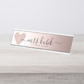 バラ金ゴールドパーソナライズされたグリッターデスク名プレート デスクネームプレート (正面)