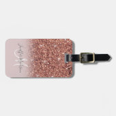 バラ金ゴールドパーソナライズされたグリッター名 ラゲッジタグ (正面横)