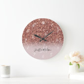 バラ金ゴールドパーソナライズされたグリッター名 ラージ壁時計 (ホーム)