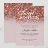 バラ金ゴールドパーソナライズされたグリッター名                招待状 (正面/裏面)