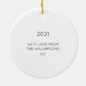 バラ金ゴールドパーソナライズされたドッグフォトホリデー セラミックオーナメント (裏面)