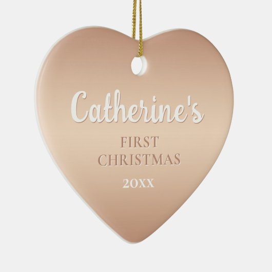 バラ金ゴールドパーソナライズされた初めてのクリスマスハート セラミックオーナメント (右)