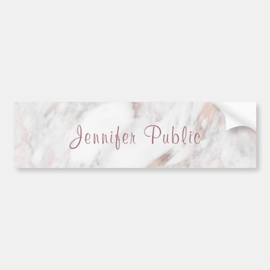 バラ金ゴールドパーソナライズされた大理石手書きスクリプト バンパーステッカー (正面)
