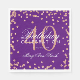 バラ金ゴールドパープル40th誕生日グリッター紙吹雪 スタンダードランチョンナプキン