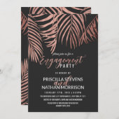 バラ金ゴールドパームツリーフロントズブラックモダン婚約 招待状 (正面/裏面)