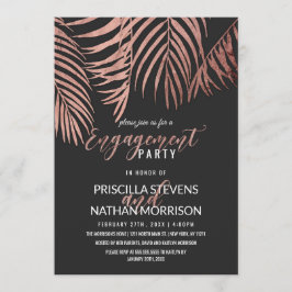 バラ金ゴールドパームツリーフロントズブラックモダン婚約 招待状