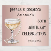 バラ金ゴールドパールプロセッコ誕生日パーティー スパークリングワインラベル (シングルラベル)