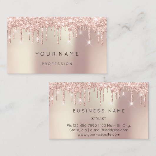 バラ金ゴールドパール抽象芸術シルクドリップスグリッター 名刺 (正面/裏面)