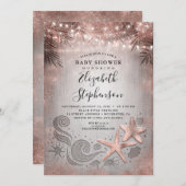 バラ金ゴールドヒトデビーチライツベビーシャワー 招待状 (正面/裏面)