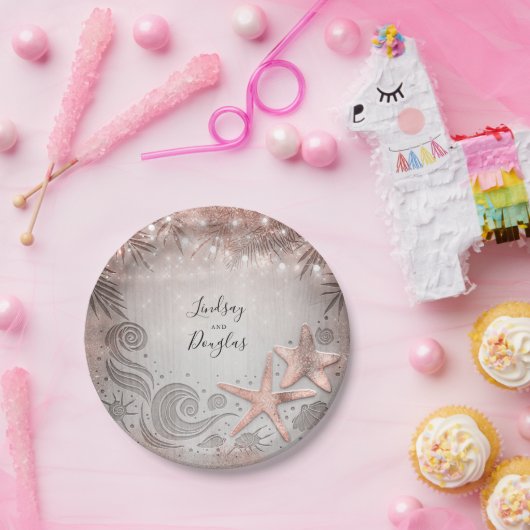 バラ金ゴールドヒトデ熱帯ビーチ結婚式 ペーパープレート (パーティー)