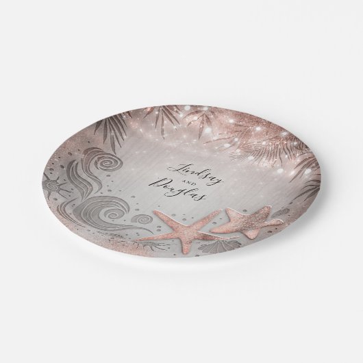 バラ金ゴールドヒトデ熱帯ビーチ結婚式 ペーパープレート (アングル)