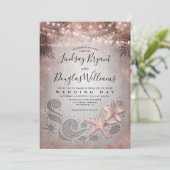 バラ金ゴールドヒトヒトカップル熱帯ビーチ結婚式 招待状 (スタンド正面)