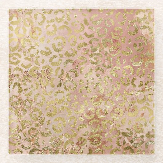 バラ金ゴールドヒョウ印刷 ガラスコースター (正面)