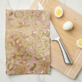 バラ金ゴールドヒョウ印刷 キッチンタオル (四つ折り)