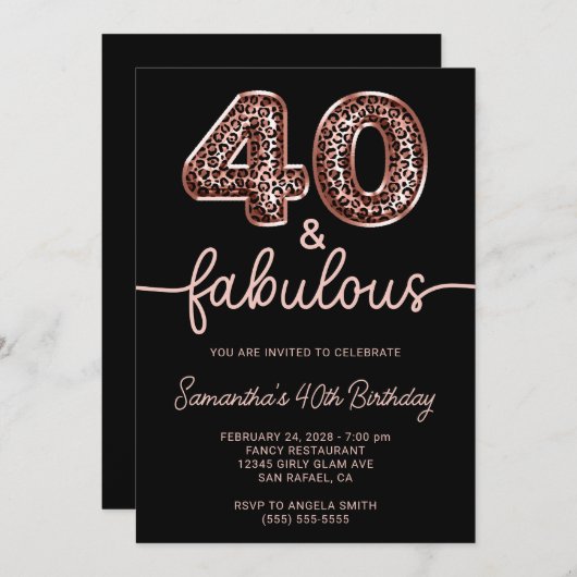 バラ金ゴールドヒョウ気球Number 40と素晴らしい 招待状 (正面/裏面)