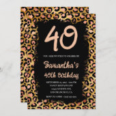 バラ金ゴールドヒョウ絵を描ブラック40歳の誕生日 招待状 (正面/裏面)