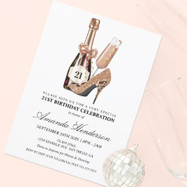 バラ金ゴールドヒール&シャンパンウィメンズ誕生日 招待状