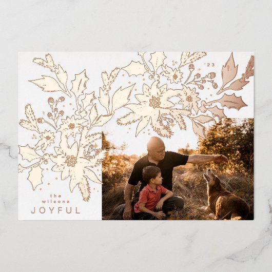 バラ金ゴールドビンテージクリスマスボタニカルフォトフレーム 箔シーズンカード (正面)