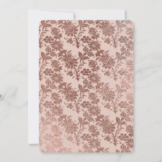 バラ金ゴールドピンクおよび赤面ピンクフローラブライダルシャワー 招待状 (裏面)