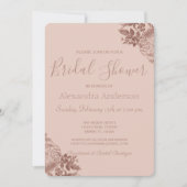バラ金ゴールドピンクおよび赤面ピンクフローラブライダルシャワー 招待状 (正面)
