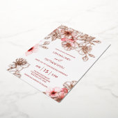 バラ金ゴールドピンクさくらんぼ結婚ブロッサム 箔招待状 (回転した状態)