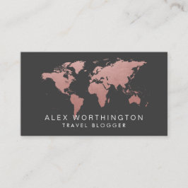 バラ金ゴールドピンクとグレーの世界地図 名刺
