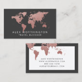 バラ金ゴールドピンクとグレーの世界地図 名刺 (正面/裏面)