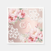 バラ金ゴールドピンクのバラフローラモノグラム結婚ズ スタンダードカクテルナプキン (正面)