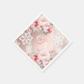 バラ金ゴールドピンクのバラフローラモノグラム結婚ズ スタンダードカクテルナプキン (角)
