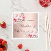 バラ金ゴールドピンクのバラ花模様ファーストコミュニオン スタンダードカクテルナプキン (インサイチュ)