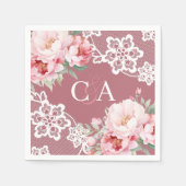 バラ金ゴールドピンクのバラ花模様モノグラム結婚ズ スタンダードカクテルナプキン (正面)