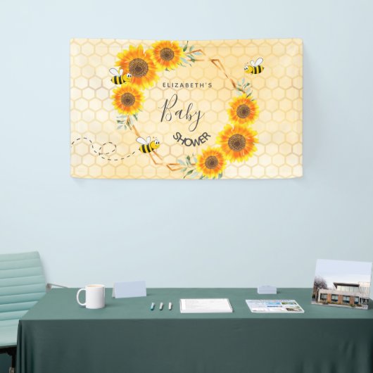 バラ金ゴールドピンクのヒマワリ母へbee赤ちゃんシャワー 横断幕 (トレードショー)