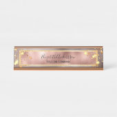 バラ金ゴールドピンクのメタリックスターのネームビジネス デスクネームプレート (正面)