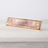 バラ金ゴールドピンクのメタリックスターのネームビジネス デスクネームプレート (正面)