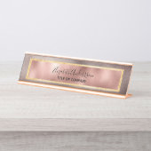 バラ金ゴールドピンクのメタリックネームタイトル事業 デスクネームプレート (正面)