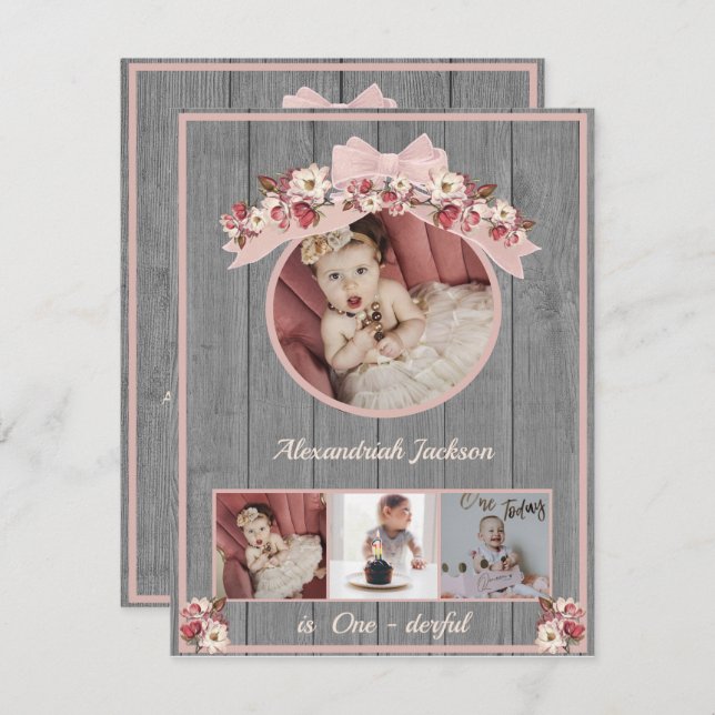 バラ金ゴールドピンクの女の子1st誕生日彼女は一面的である (正面/裏面)