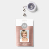 バラ金ゴールドピンクの従業員名ロゴの写真企業の バッジ (正面（伸縮クリップ）)