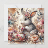 バラ金ゴールドピンクの水の色かわいいイースターティーバニー シーズンカード (正面)