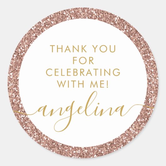 バラ金ゴールドピンクの署名サンキューパーティーの好意 ラウンドシール (正面)