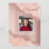 バラ金ゴールドピンクアゲイトグリッター卒業 招待状 (正面/裏面)