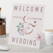 バラ金ゴールドピンクアンパサンド結婚ウェルカム徴候 台座サイン (インサイチュ)