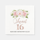 バラ金ゴールドピンクウォーターカラーフローラスウィート16誕生日 スタンダードカクテルナプキン (正面)