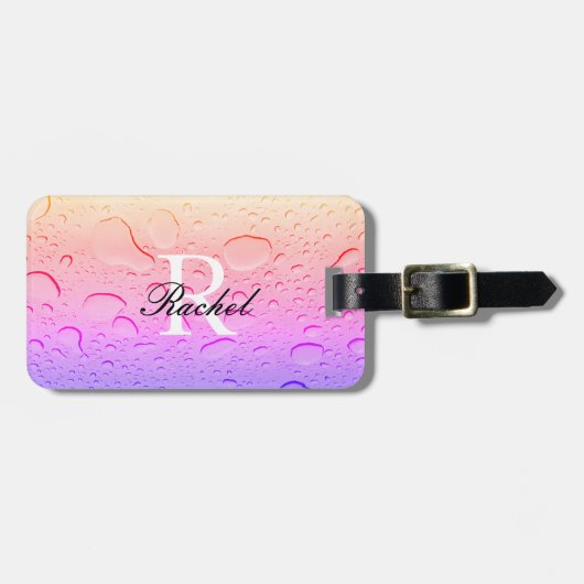 バラ金ゴールドピンクウォータードロップグラデーションカスタム ラゲッジタグ (正面横)