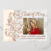 バラ金ゴールドピンクエレガントスワール写真卒業 箔招待状 (正面)