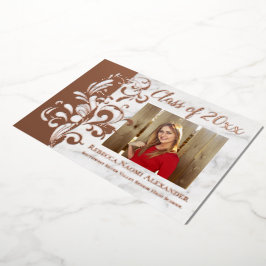 バラ金ゴールドピンクエレガントスワール写真卒業 箔招待状