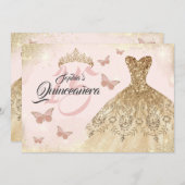 バラ金ゴールドピンクキンセアニェラバタフライドレス 招待状 (正面/裏面)