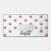バラ金ゴールドピンククイーンクラウンホワイトネーム デスクマット (キーボード&マウス)