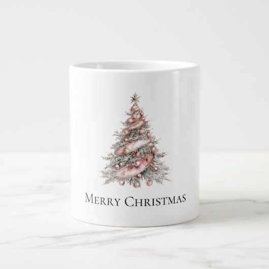 バラ金ゴールドピンククリスマスツリー ジャンボコーヒーマグカップ (正面)