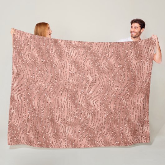 バラ金ゴールドピンクグラムグリッターゼブラプリント      フリースブランケット (インサイチュ)